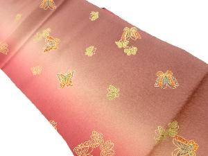 縮緬地金彩蝶模様名古屋帯